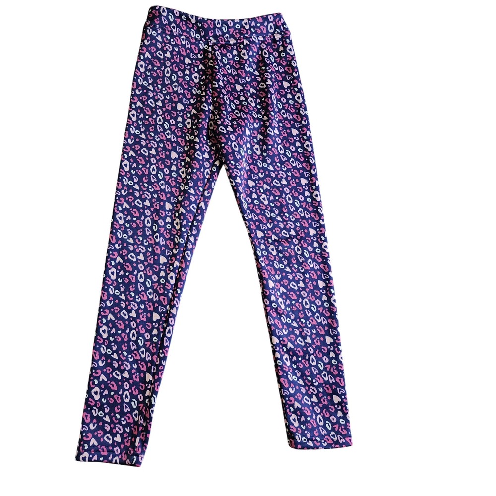 Lily & Dan Girls Fleece Lined Leggings Navy Pink Purple Heart Print, L‎ (10/12)
